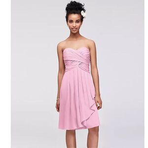 David’s Bridal Crinkled Chiffon Short Dress Pink Women’s 6 Bridesmaid Party